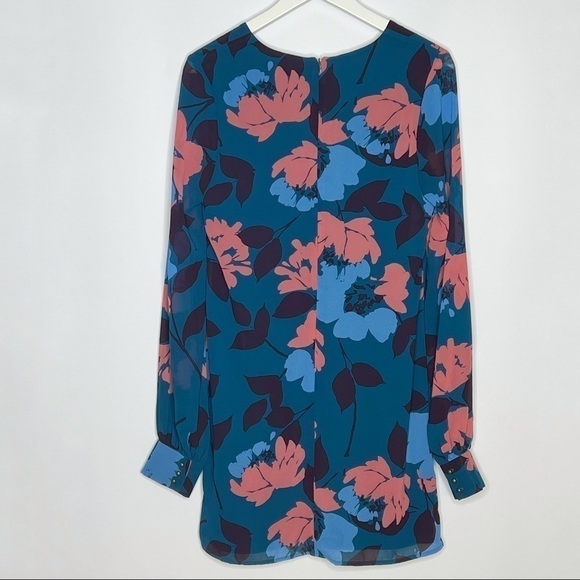 CHARLES Henry Dress blue Floral Print Long sleeve Sheer Shift small - Picture 11 of 13